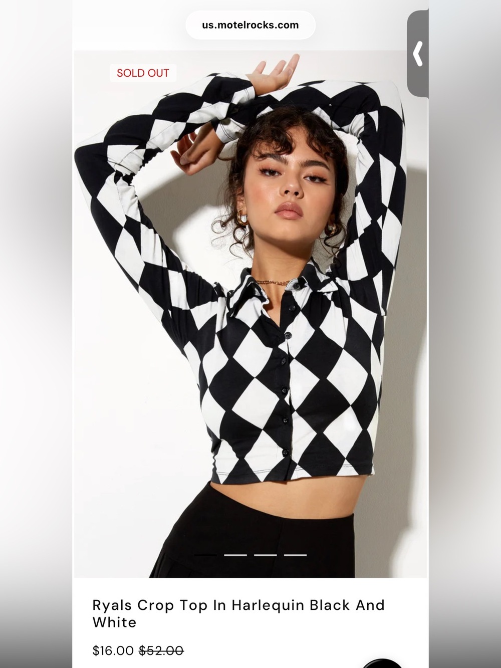 Motel Ryals Crop Top In Harlequin Black And White Size S